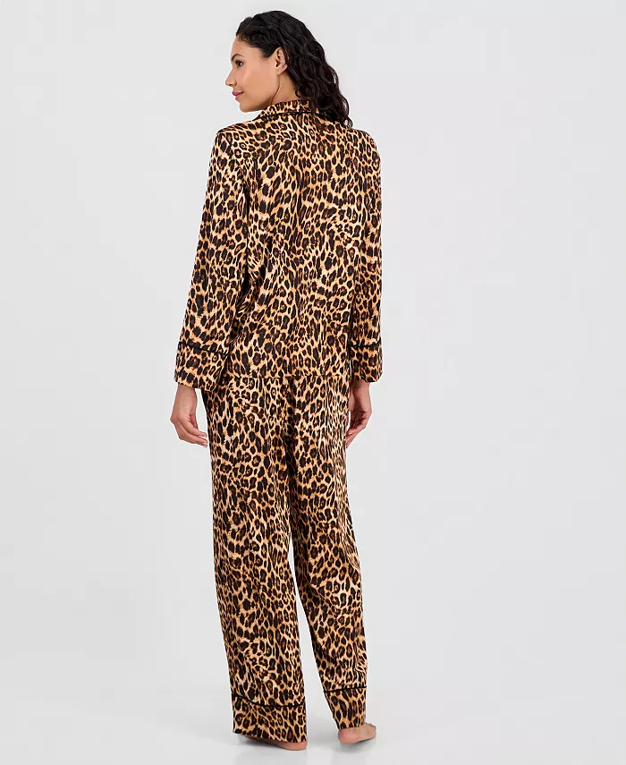Women's Printed Satin Long Pajama Set - thumbnail 10