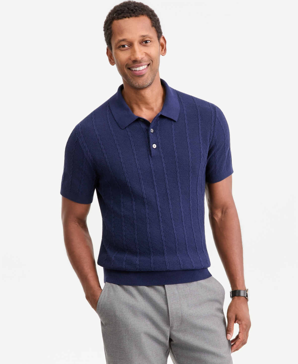Club Room Men's Cable-Knit Polo Short-Sleeve Sweater, Macy's Exclusive