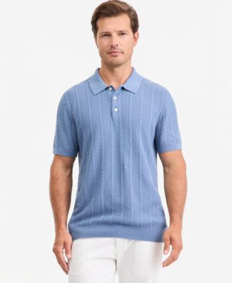 Men's Cable-Knit Polo Short-Sleeve Sweater
