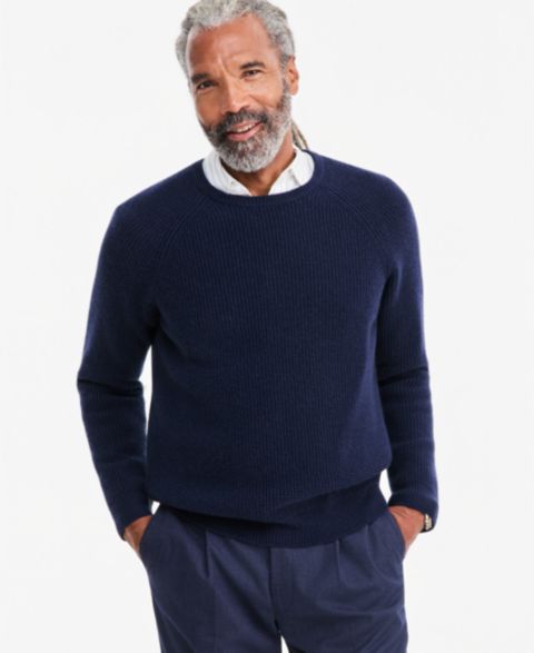 Мужской свитер Club Room Cashmere Wool Blend Long-Sleeve Waffle Wool Crewneck, цвет: Тёмный тёмно-синий