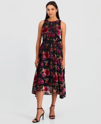 Women's Burnout Sleeveless Tie-Waist High-Low-Hem Dress