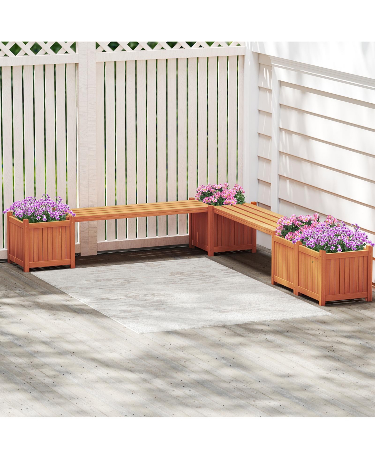 Gymax Wood Outdoor Planter Boxes with Detachable Bench 2 Elevated Mini Planters Patio