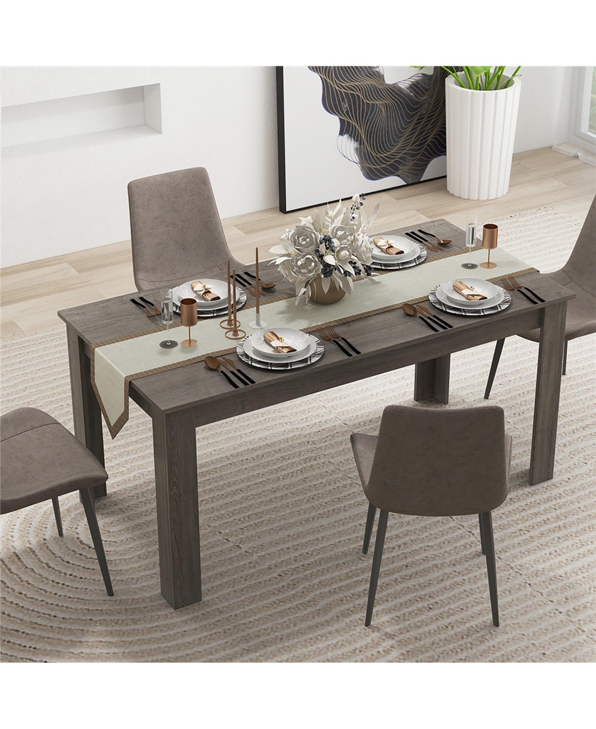 Gymax Dining Table for 4-6 People 63-inches Kitchen Table with L-shaped Le
