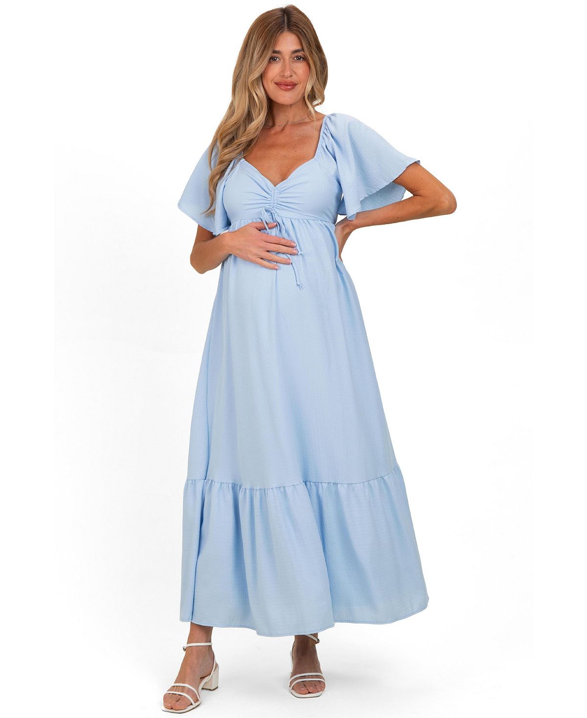 Pinkblush Maternity Light Blue Flutter Sleeve Ruffle Hem Maxi Dress view 1 — MAYCSS fashion products