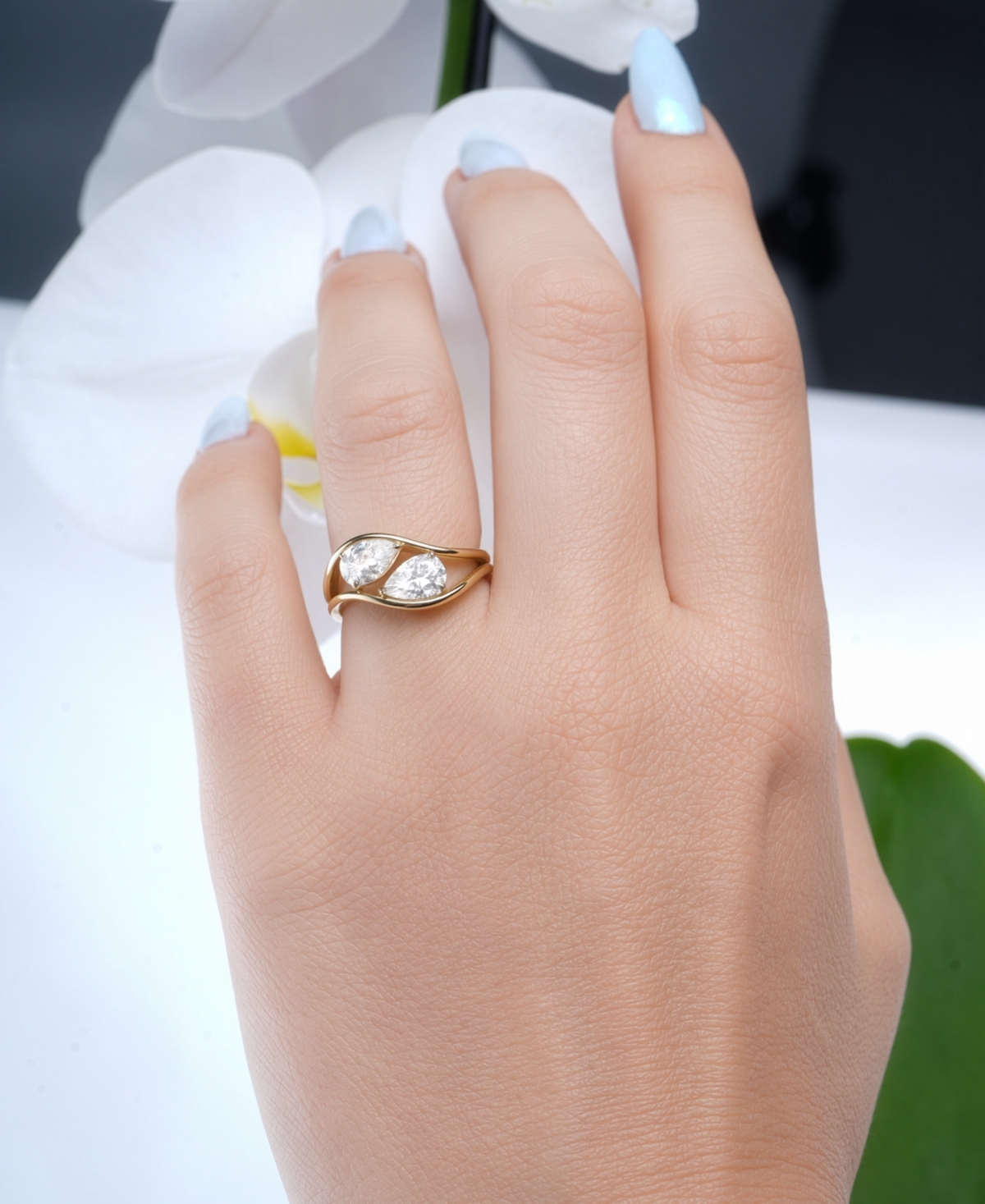 Macy's Lab-Grown Diamond 2-Stone Pear Shape Ring (2 ct. t.w.) in 14k Yellow Gold