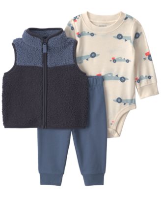 Baby Girls' Race Car Teddy Fleece Sleeveless Layering Vest, Bodysuit and Pants, 2-Piece Set