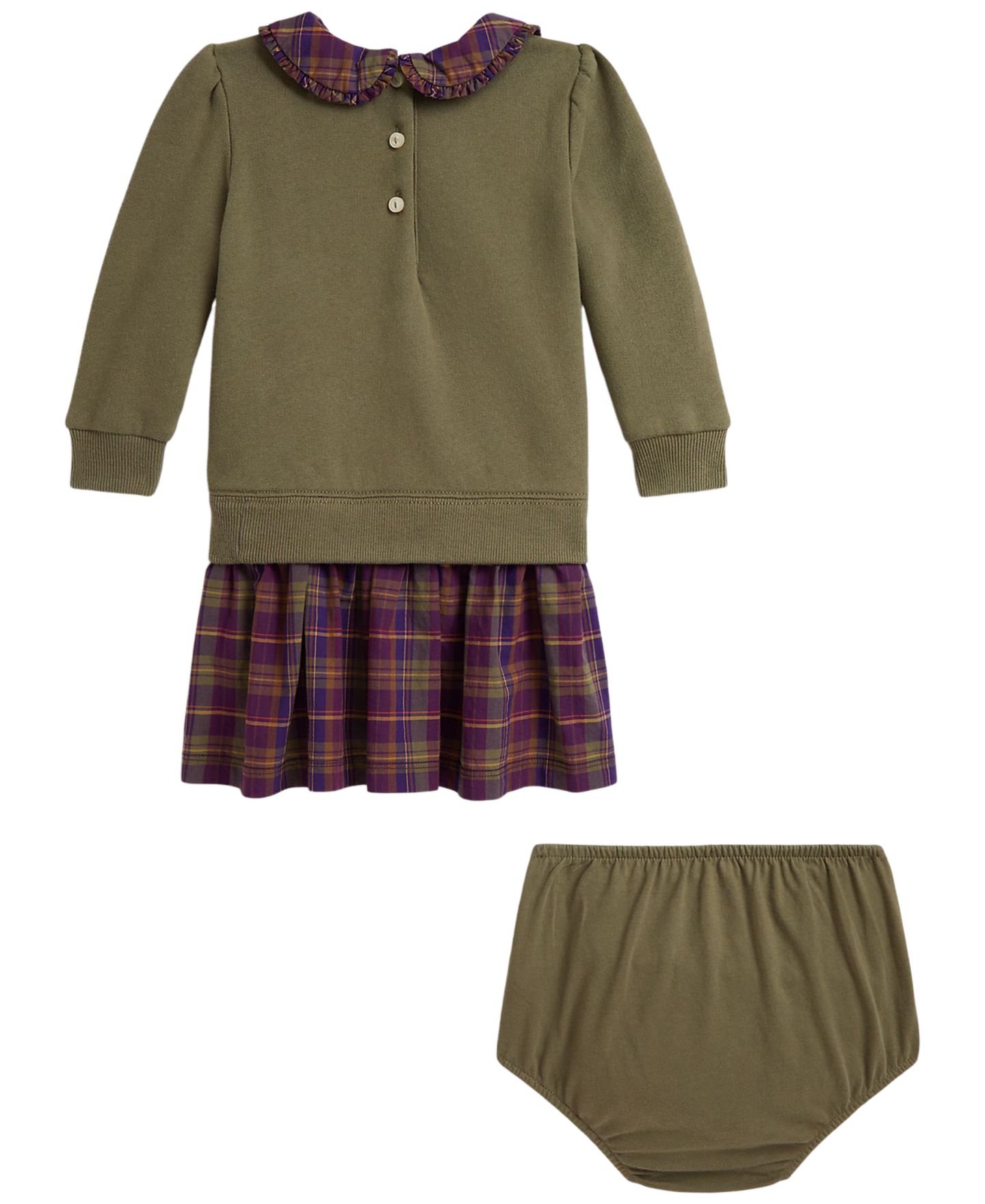 Платья Polo Ralph Lauren Polo Bear Fleece Dress with Bloomer, 2-Piece Set для девочек-малышей, цвет: Оливковый — фото 2