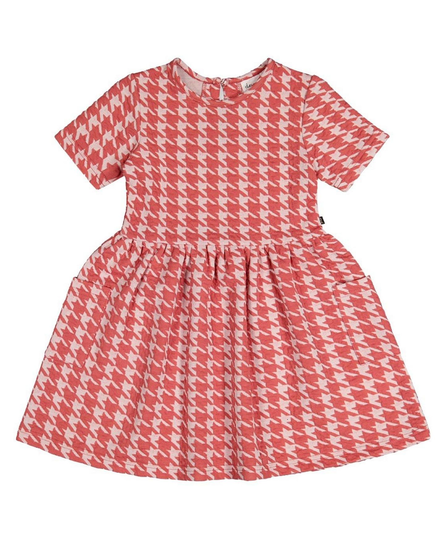 Платье Deux par Deux Short Sleeve Dress with Pockets Houndstooth для девочек, цвет: Розовый / Белый — фото 1