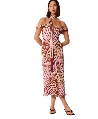 Women's Orchid Print Scarf Midi Dress