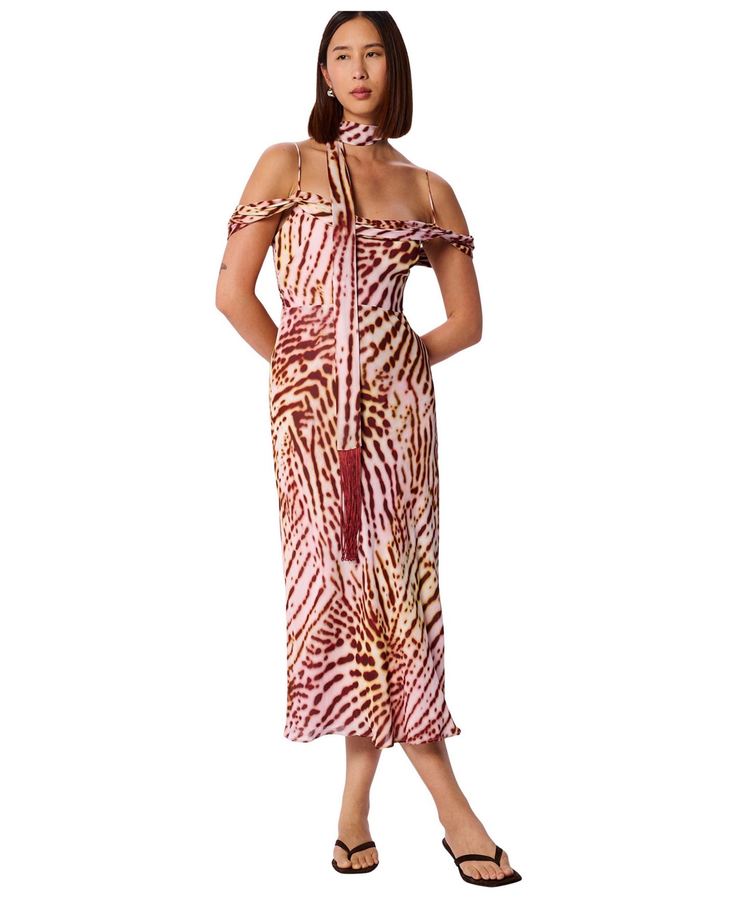 Женское платье Whistles Orchid Print Scarf Midi, цвет: Розовый / Разноцветный — фото 1