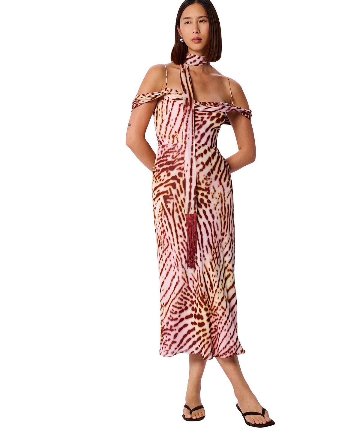 Whistles Women's Orchid Print Scarf Midi Dress view 1 — MAYCSS fashion products