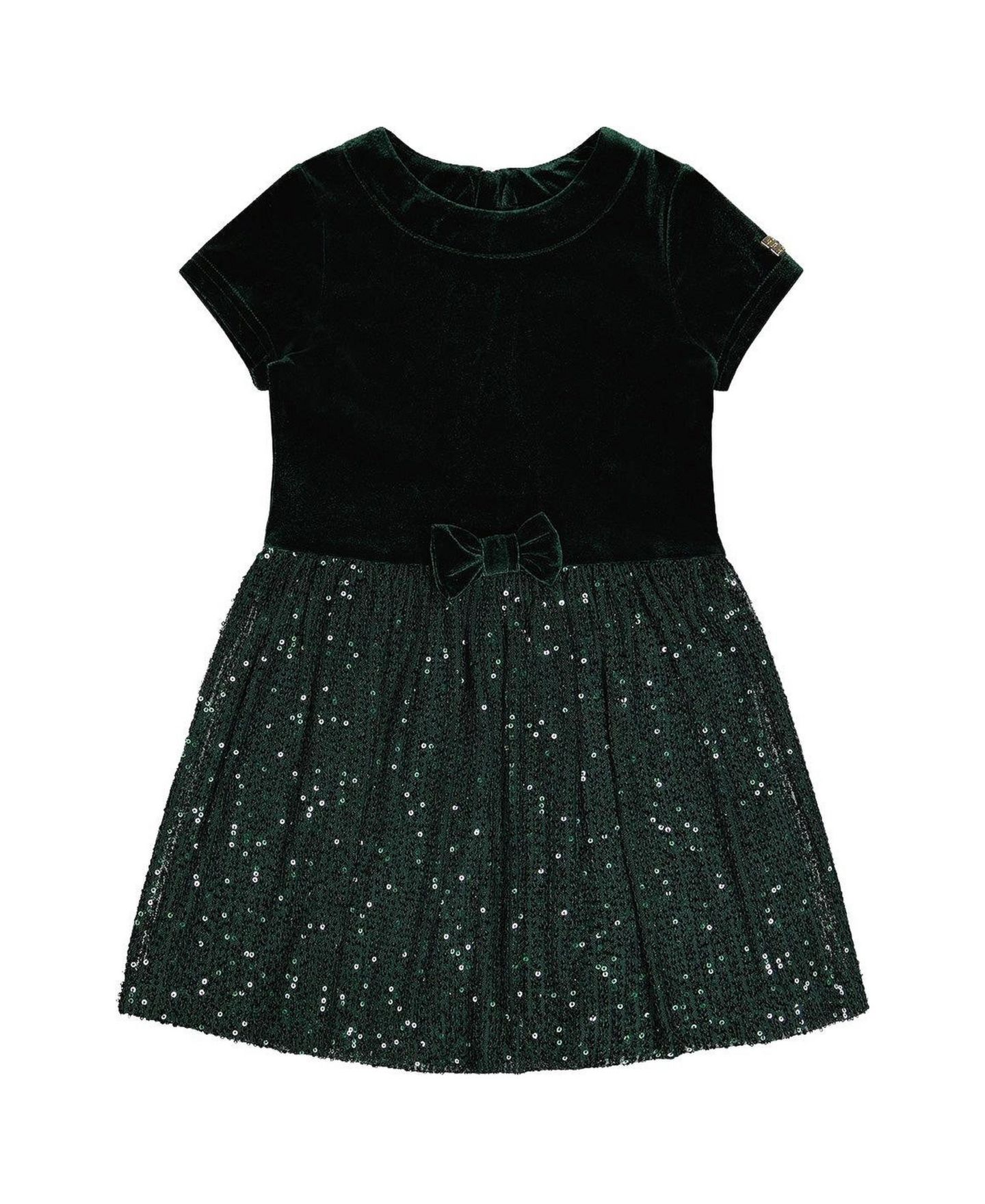 Платья Deux par Deux Bi-Material Short Sleeve Dress with Glittering Skirt для девочек, цвет: Зелёный тёмно-зелёный — фото 1