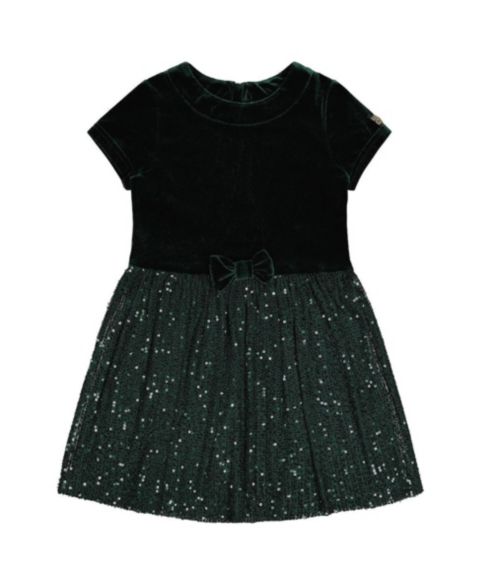 Платья Deux par Deux Bi-Material Short Sleeve Dress with Glittering Skirt для девочек, цвет: Зелёный тёмно-зелёный