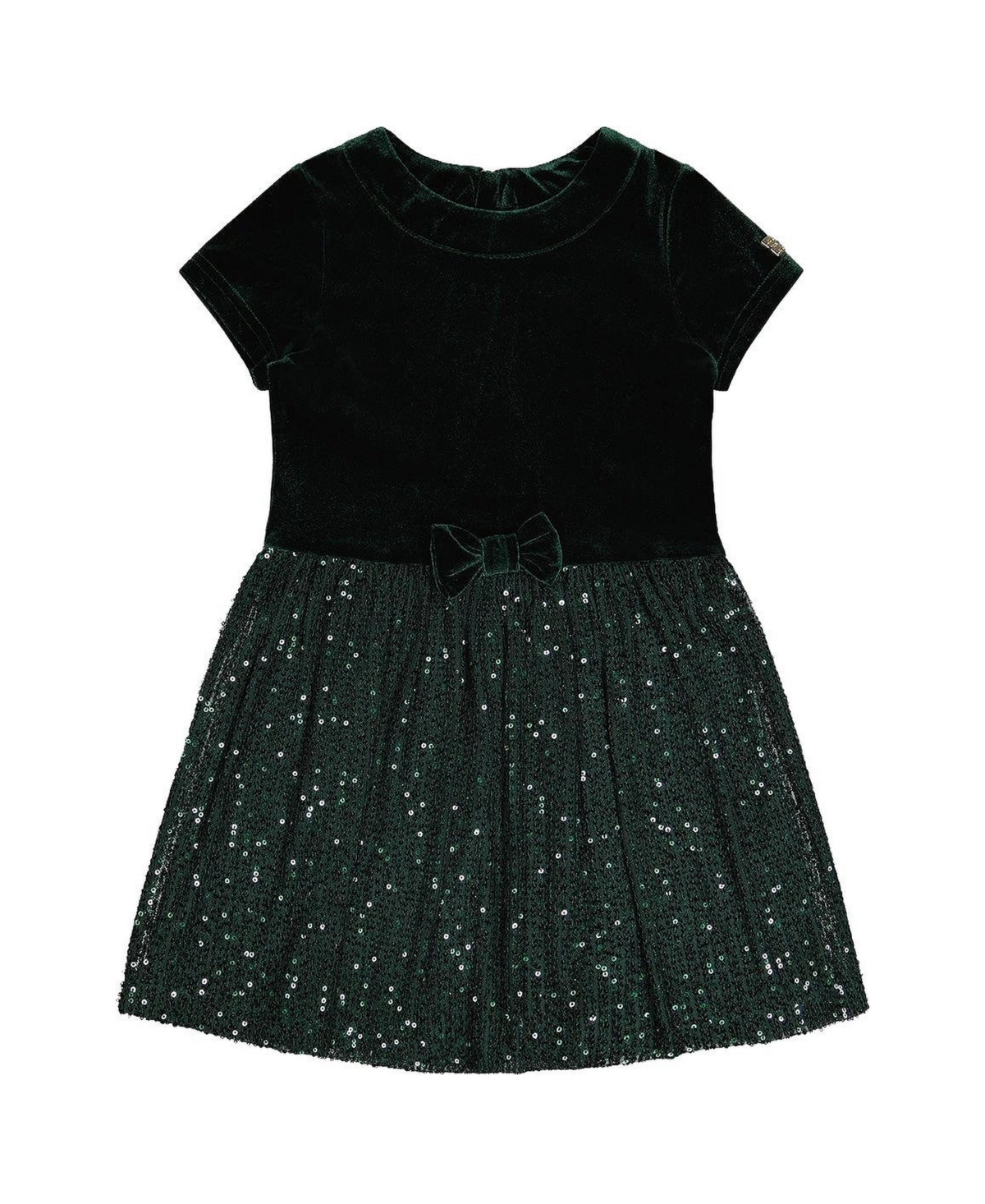 Deux par Girls (6-14) Bi-Material Short Sleeve Dress with Glittering Skirt