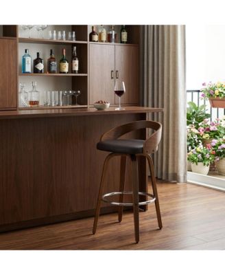 30" Faux Leather and Solid Wood Low Back Bar Height Swivel Bar Chair