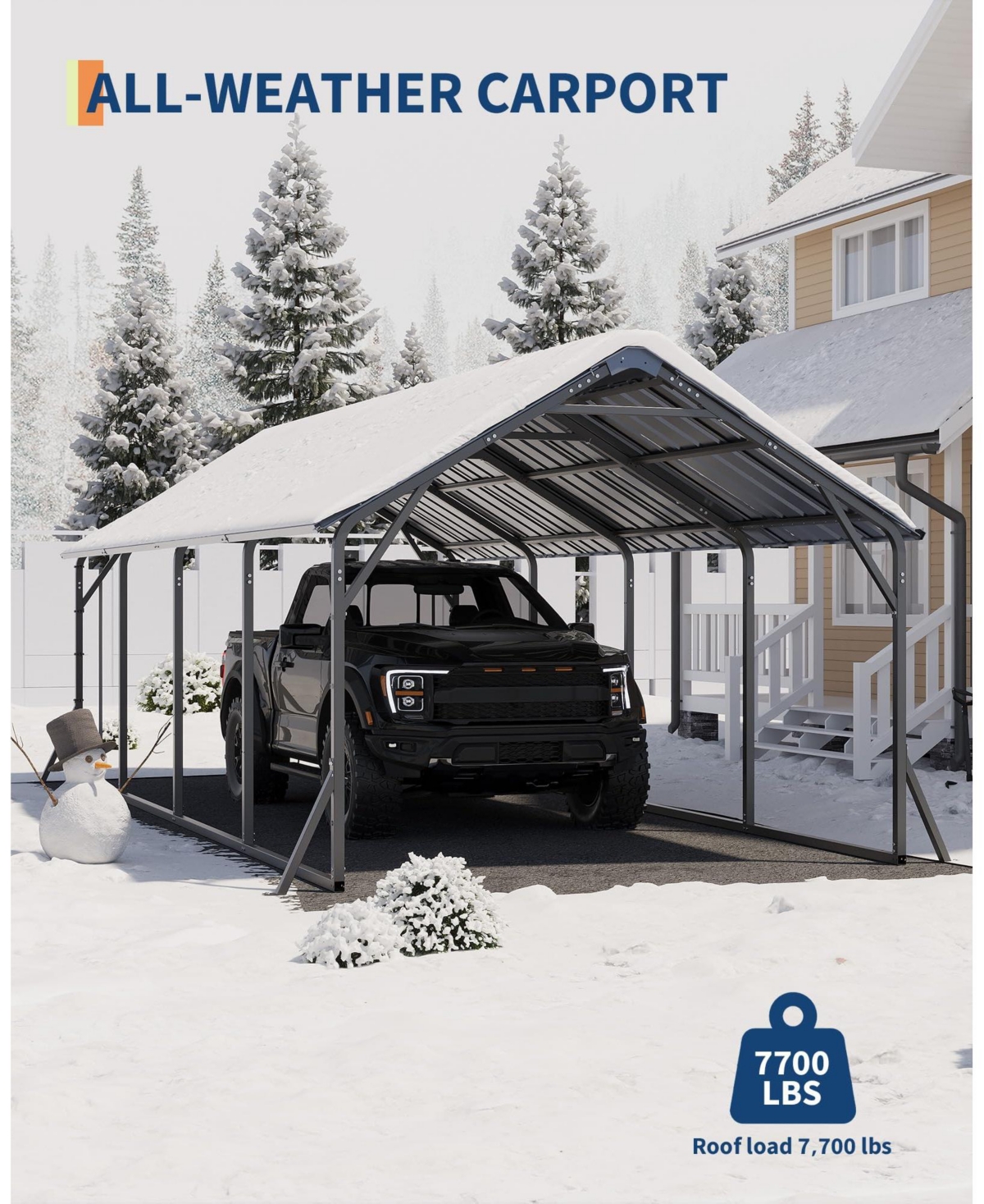 homfan Iron Vertical Rib Carport for Cars Trucks, Heavy Duty Outdoor Metal Vehicle Shelter with Steel Roof
