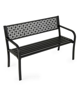 Metal Garden Bench with Patterned Back Design for 2-3 Person Seating
