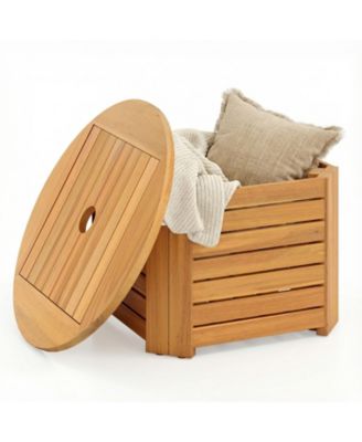 2-in-1 Outdoor Side Table with Storage Umbrella Hole and Removable Base for Backyard