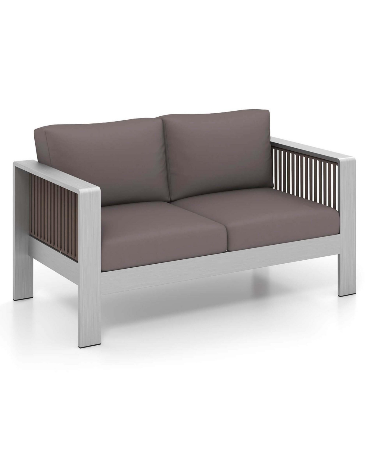 Gymax Patio Aluminum Loveseat Sofa Modern Outdoor Furniture with Thick Back and Seat Cushions
