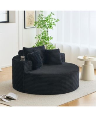 55 inch Round Corduroy Sofa with Cup Holders No Assembly