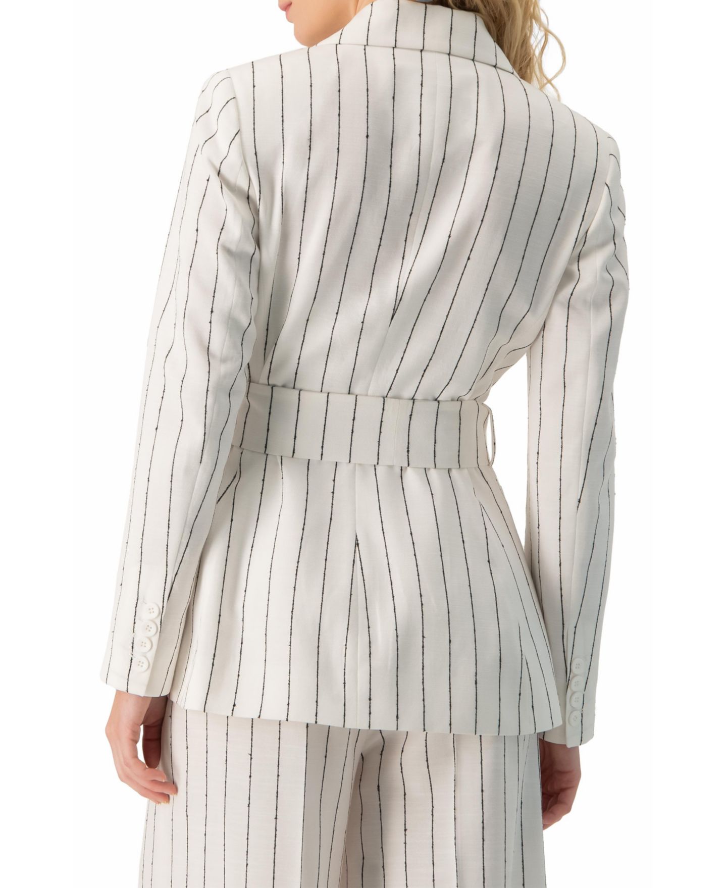 Женский пиджак Ivonne Pinstripe Self-Tie Belted Wrap Tailored Blazer, цвет: Белый — фото 2