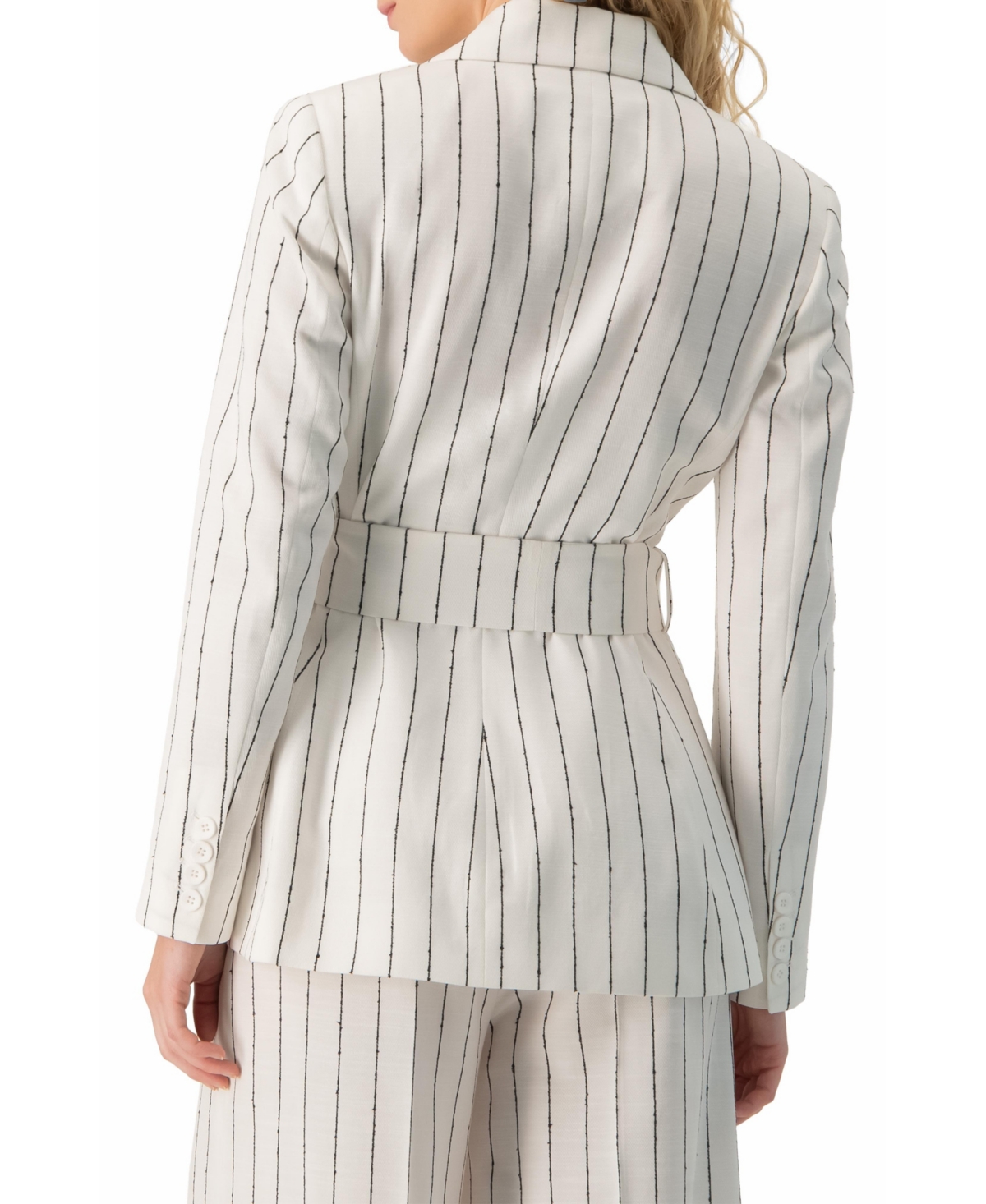 Ivonne Women's Pinstripe Self-Tie Belted Wrap Tailored Blazer