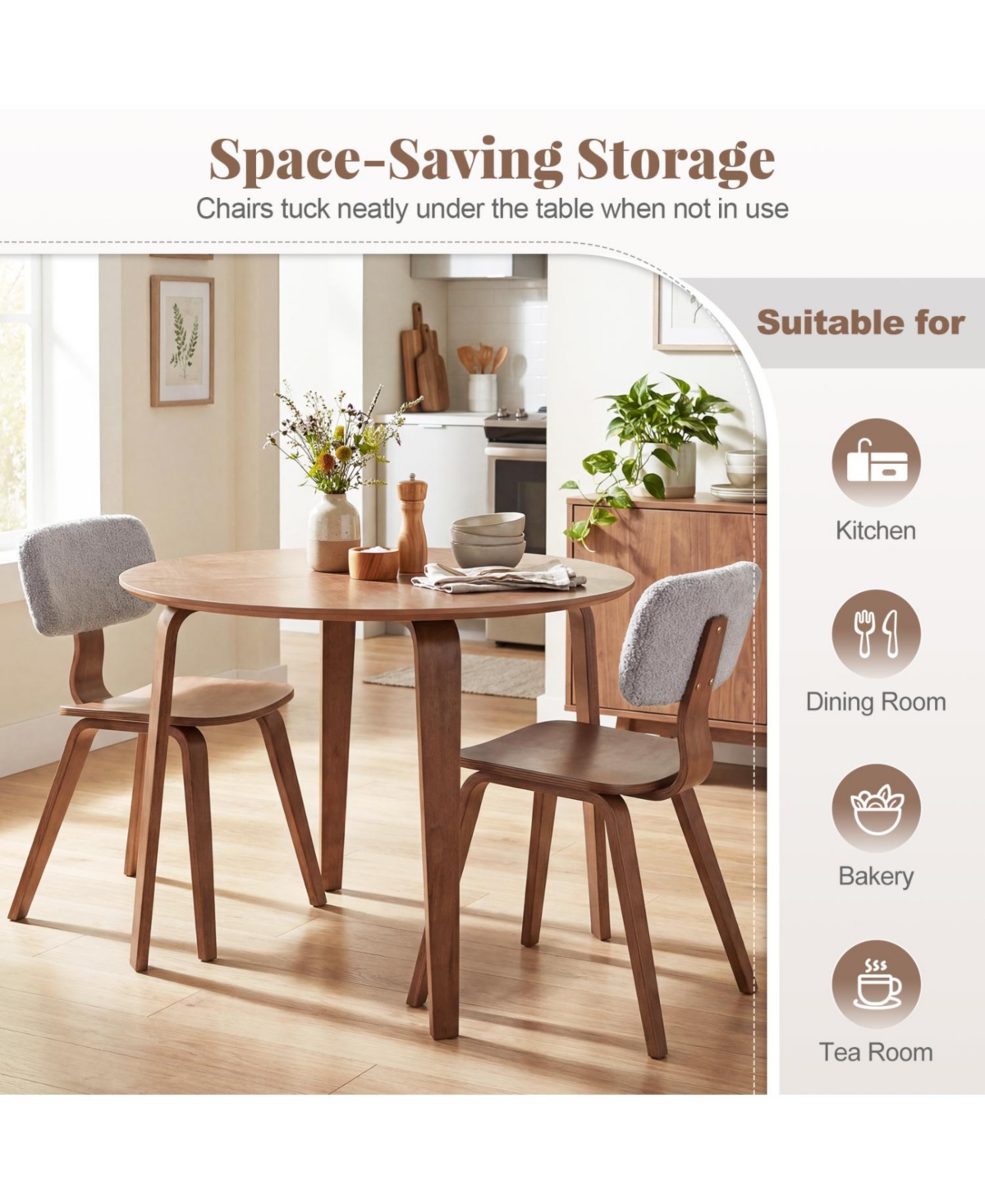 Slickblue Compact 3 Piece Dining Set with Rubber Wood Table and Cushioned Chairs