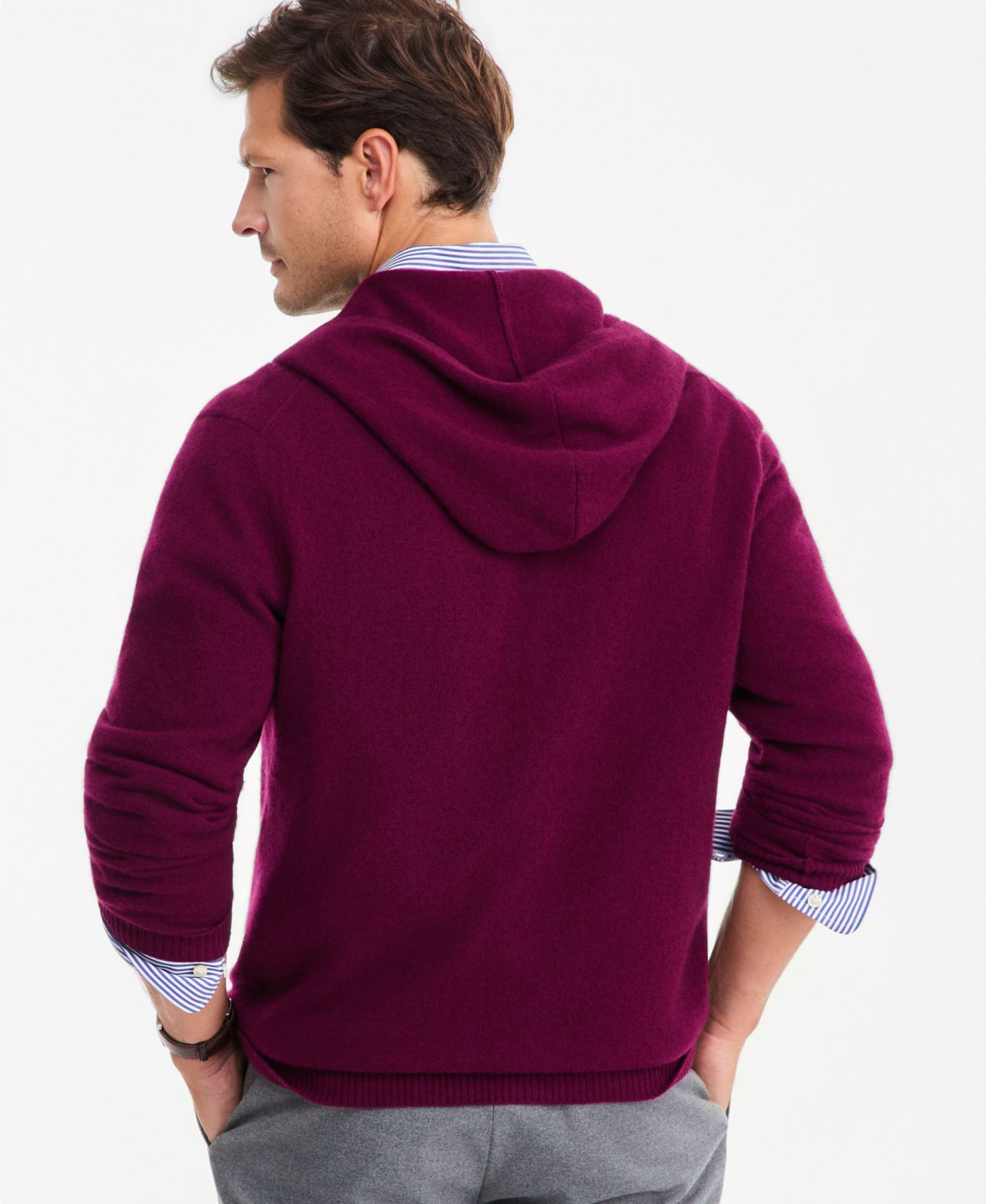 Мужской свитер Club Room Cashmere Long-Sleeve Hooded Zip-Up, цвет: Каберне — фото 4