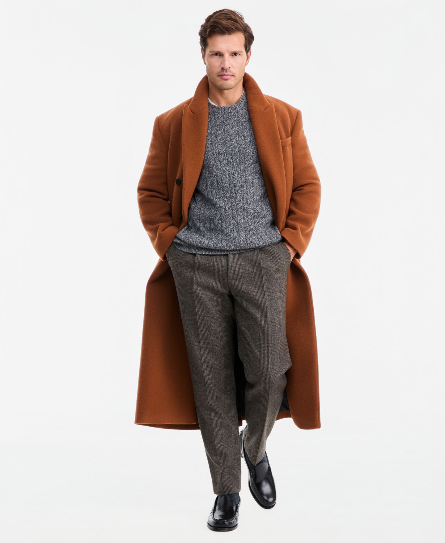 Мужской свитер Club Room Premium Cashmere Cable-Knit Crewneck, цвет: Тёмный угольный — фото 4