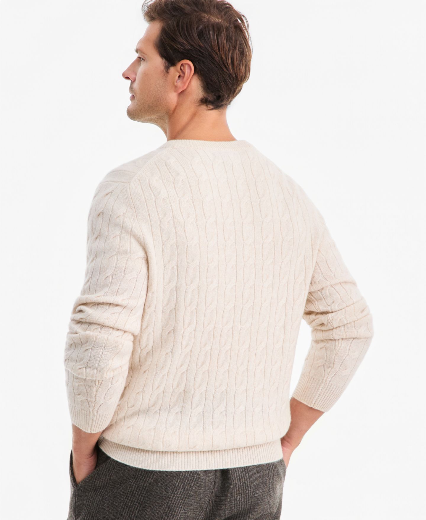 Мужской свитер Club Room Premium Cashmere Cable-Knit Crewneck, цвет: Тёмный угольный — фото 7
