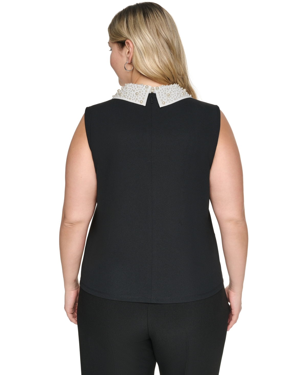 Karl Lagerfeld Paris Plus Imitation Pearl Collar Knit Top