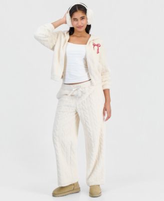 Juniors' Planet Gold Cable-Knit Wide-Leg Drawstring Pants