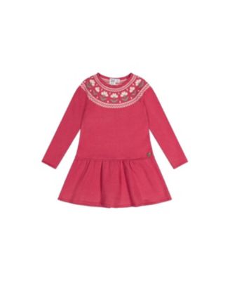 Toddler Girls Knitted Dress with Flower Jacquard Raspberry
