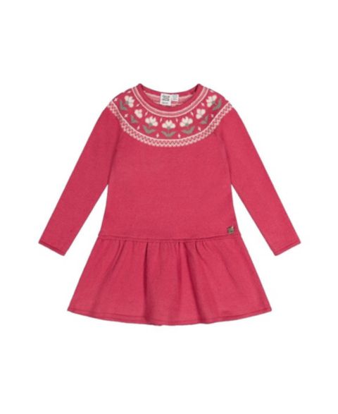 Платье Deux par Deux Knitted Dress with Flower Jacquard Raspberry для девочек-малышей, цвет: Малиновый розовый