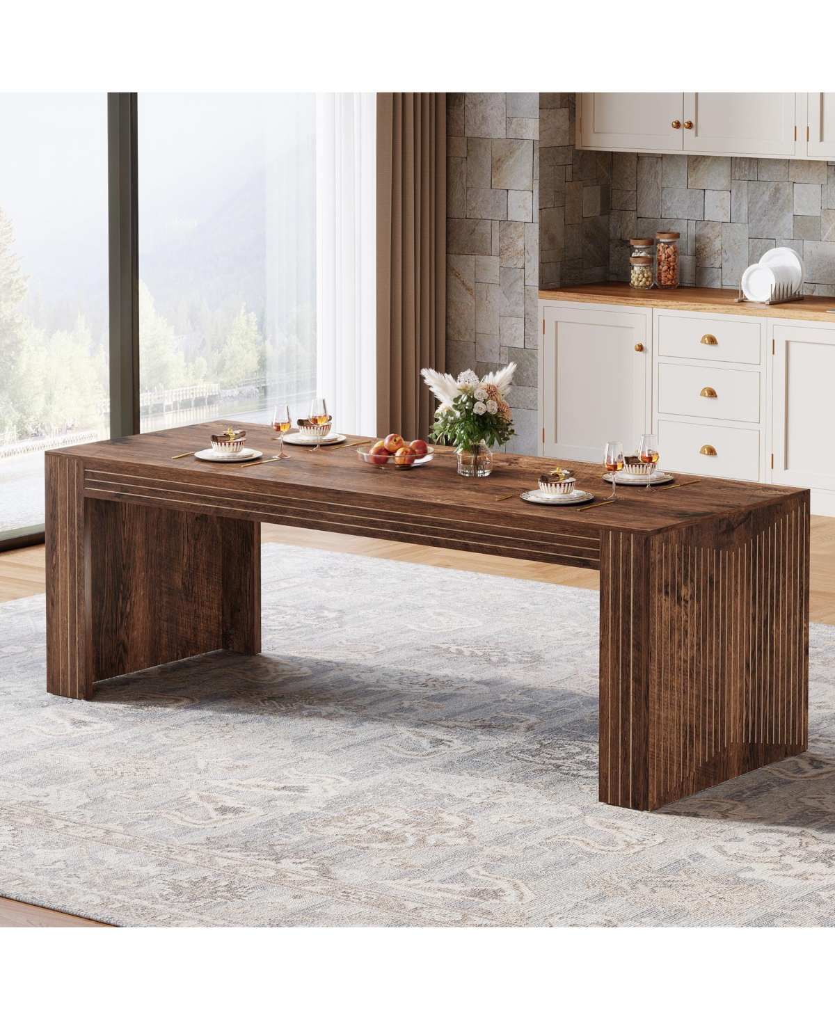 Tribesigns Farmhouse Dining Table for 6-8 People, 78.7-Inch Rectangular Wood Table, Rustic Kitchen with Heavy Duty Legs R