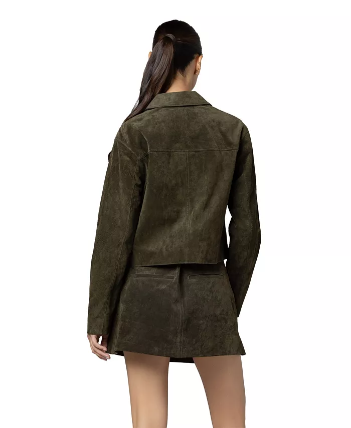 Collared Suede Jacket & Suede A-Line Skirt - thumbnail 2