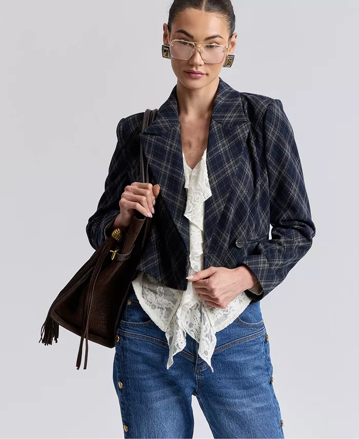 Women's Cropped Double-Breasted Blazer - thumbnail 4