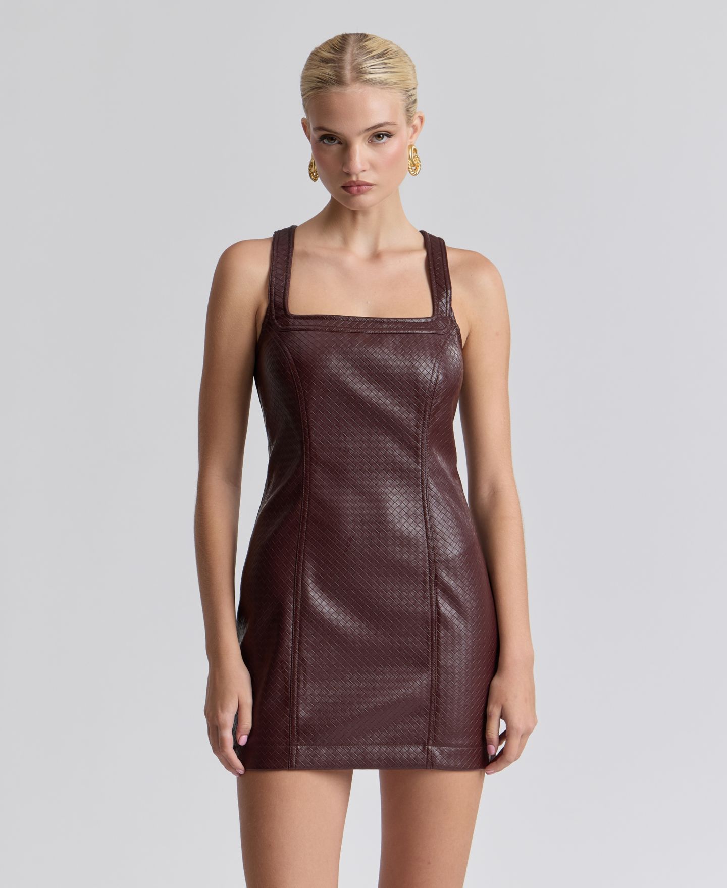 Женское платье Avec Les Filles Square-Neck Mini, цвет: Бордовый — фото 2