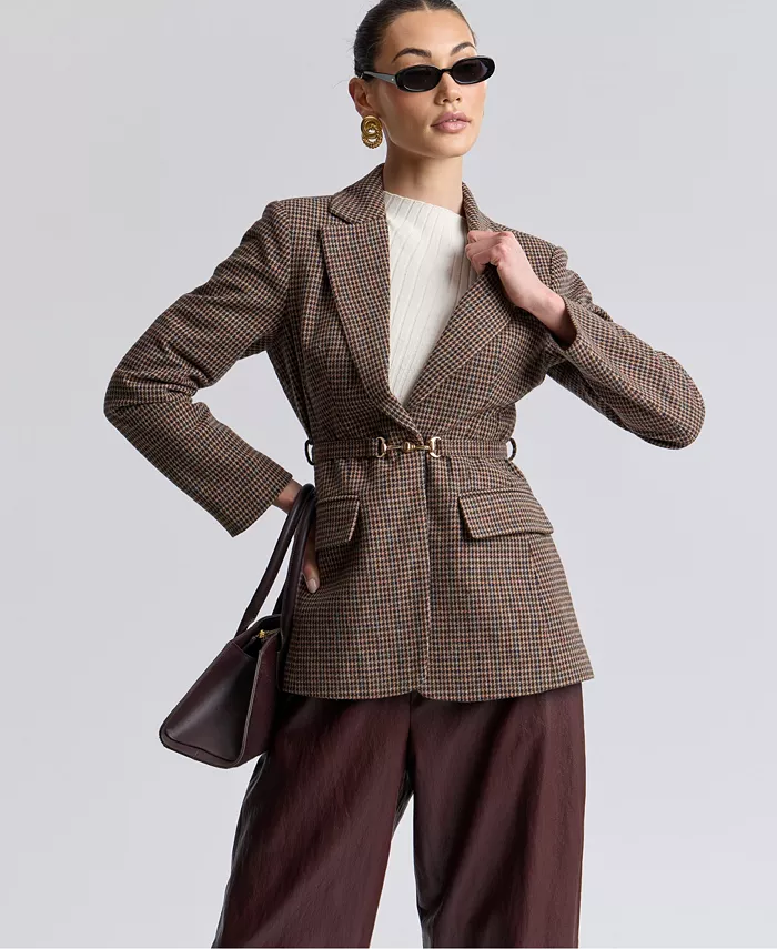 Women's Notch Lapel Collar Belted Blazer - thumbnail 7