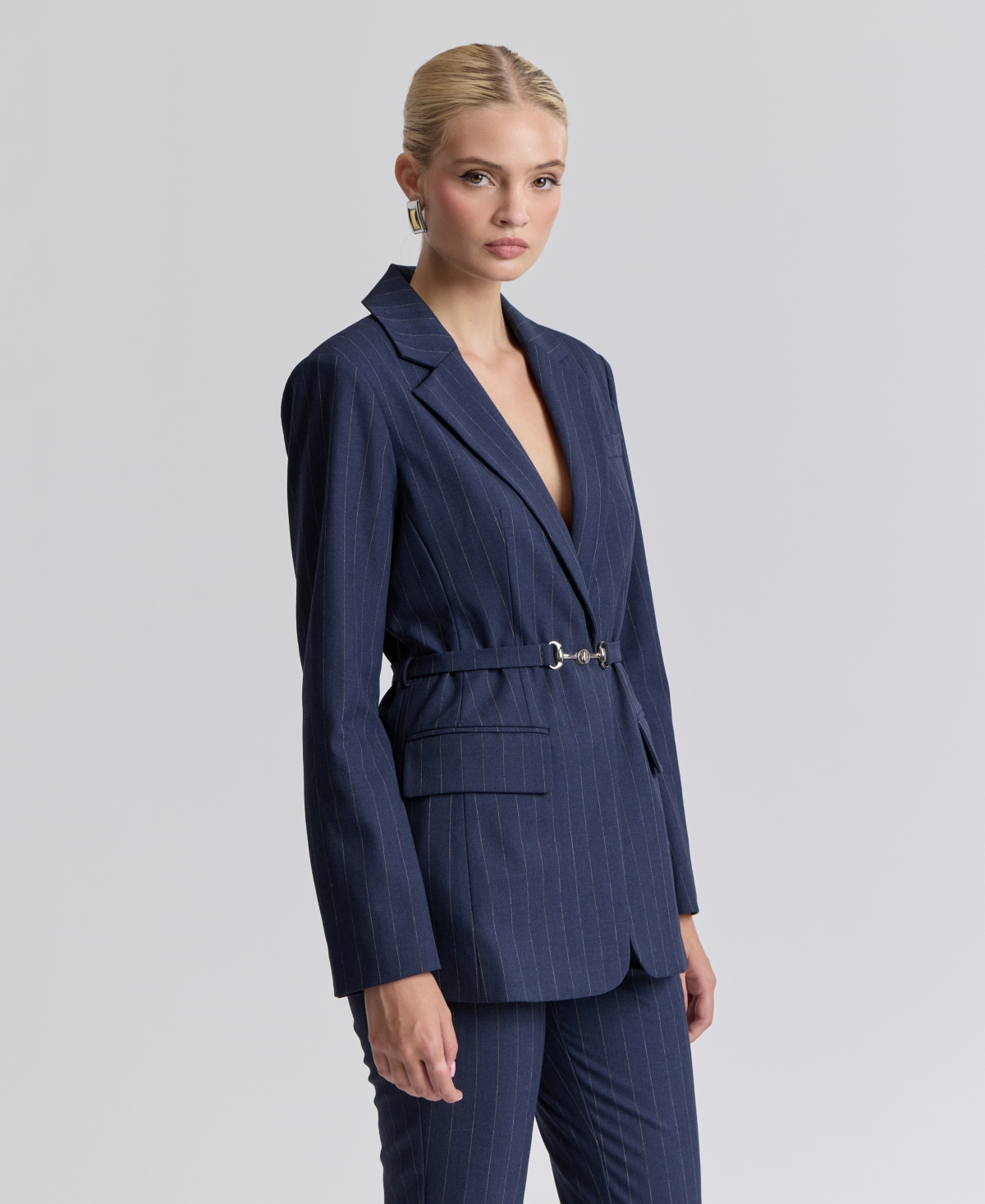 Avec Les Filles Women's Spread Collar Belted Blazer