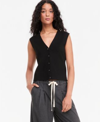 Women's V-Neck Button-Front Sweater Vest