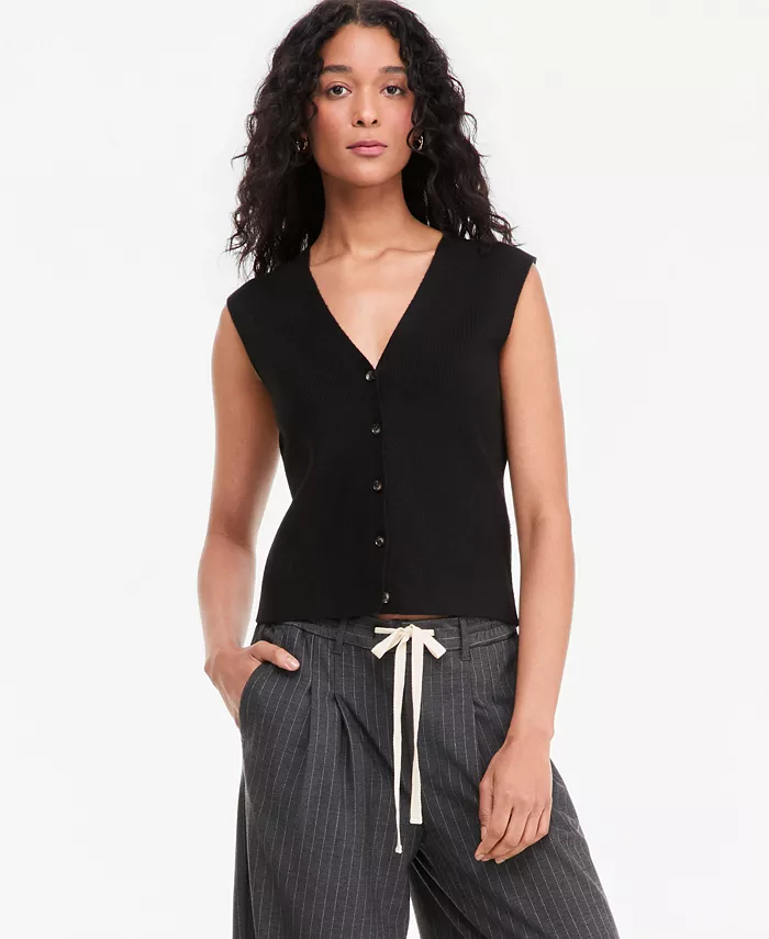Women's V-Neck Button-Front Sweater Vest - thumbnail 5