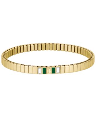 Women's Courtline Gold-Tone Stainless Steel Green Enamel and Crystal Baguette Stretch Band Bracelet