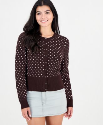 Juniors' Long-Sleeve Polka Dot Cardigan