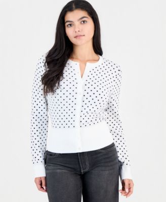 Juniors' Long-Sleeve Polka Dot Cardigan