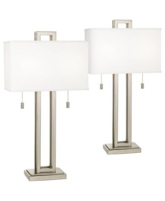 Gossard 30" Tall Rectangle Modern End Table Lamps Set of 2 Pull Chain Brushed Nickel Finish Metal