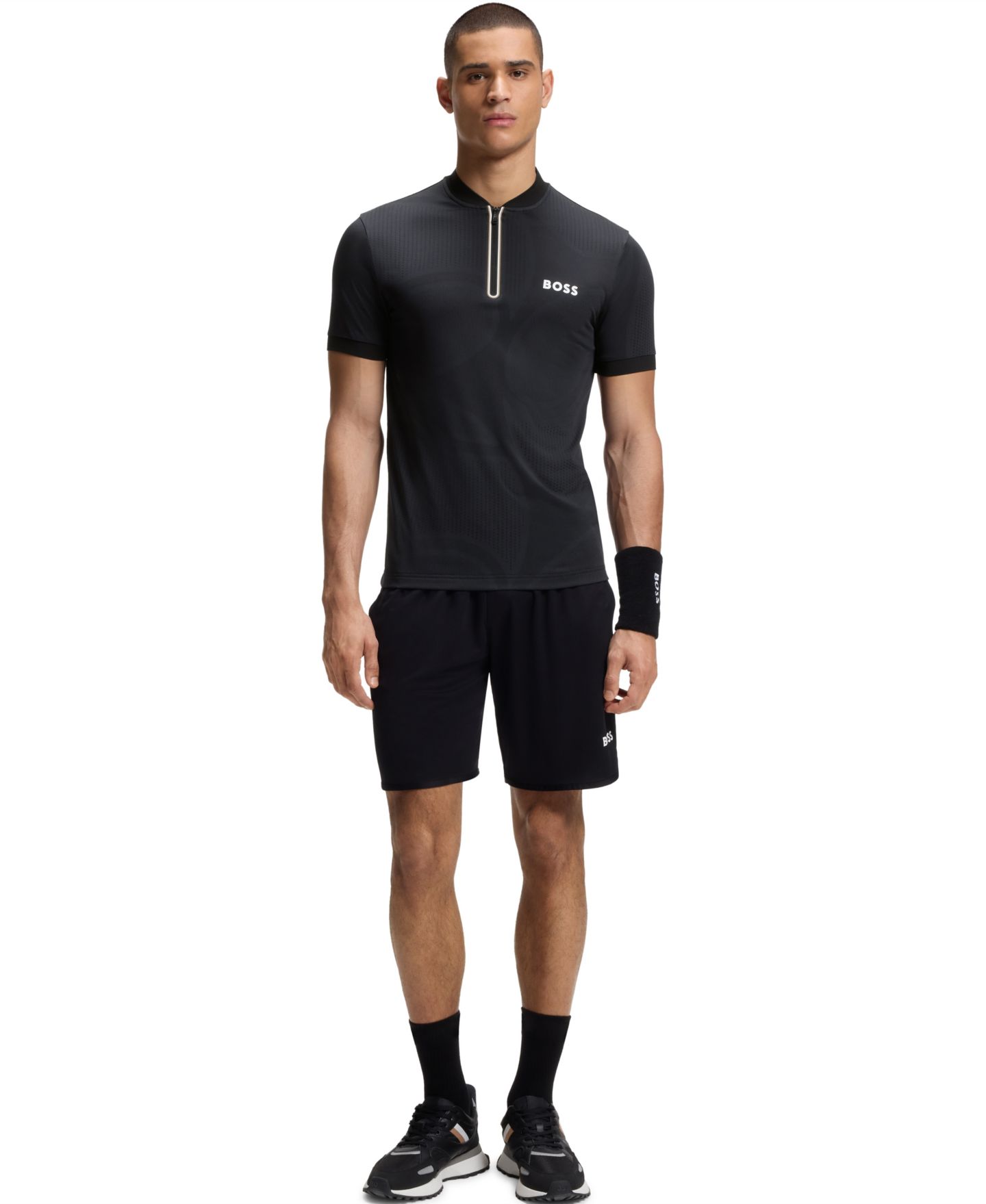 Мужское поло Hugo Boss Moisture Management Zip-Neck Slim-Fit Polo Shirt, цвет: Чёрный — фото 4