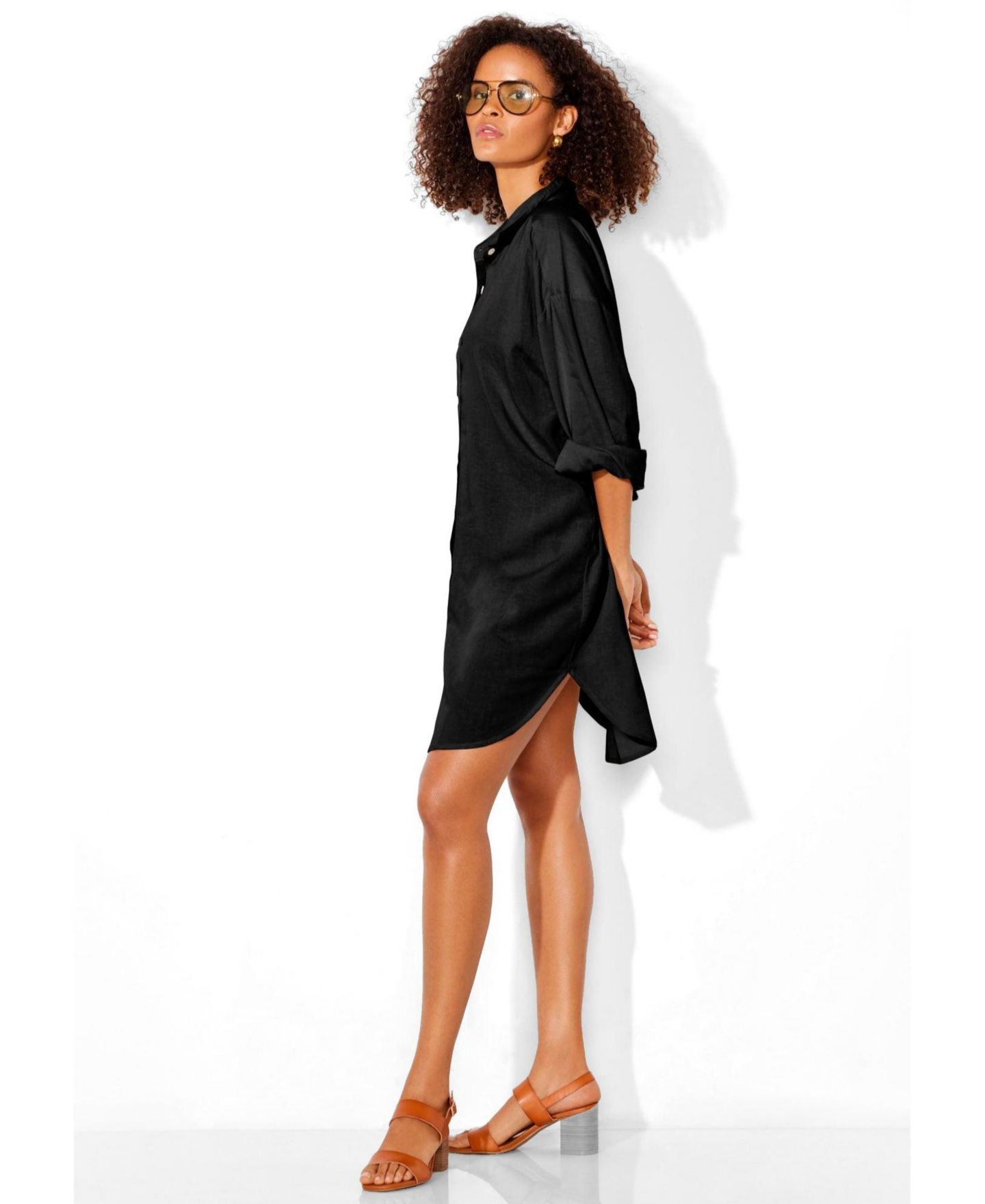 Женская рубашка Swimsuits for All Essential Go-Anywhere Oversized Beach Shirt Cover Up, цвет: Чёрный — фото 3