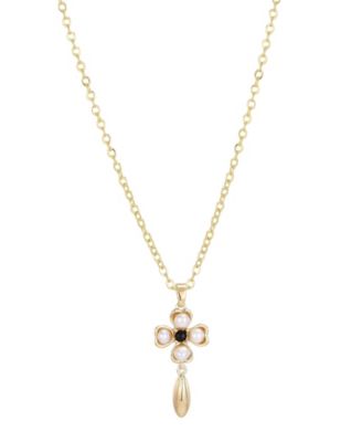 Gold Natural Freshwater Pearl Inlay Flower Pendant Necklace