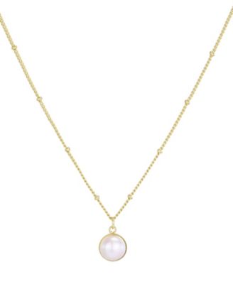 Gold Natural Freshwater Pearl Button Pendant Necklace
